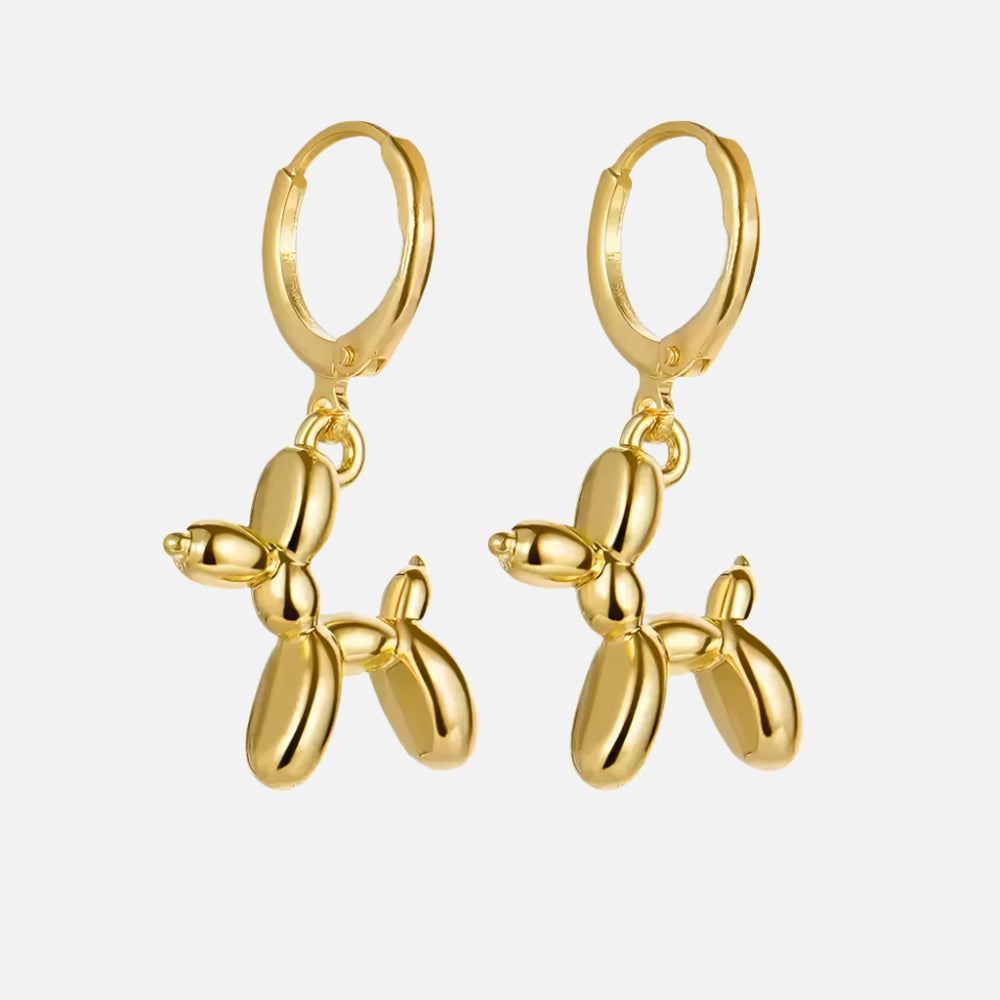 Gold Hoops with Mini Balloon Dog Charm