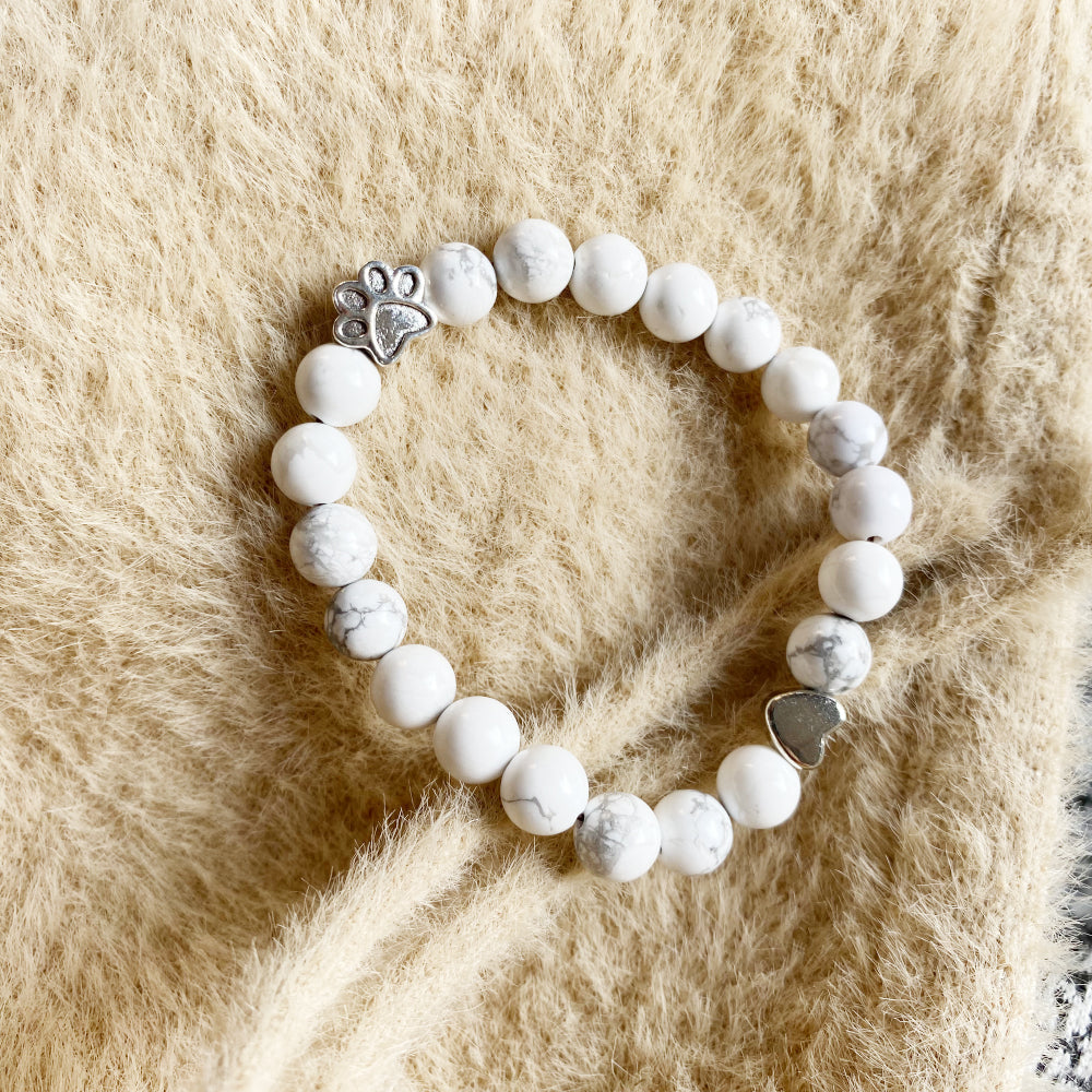 Natural Stone Bracelet with Paw & Heart Charms – Artisan Design