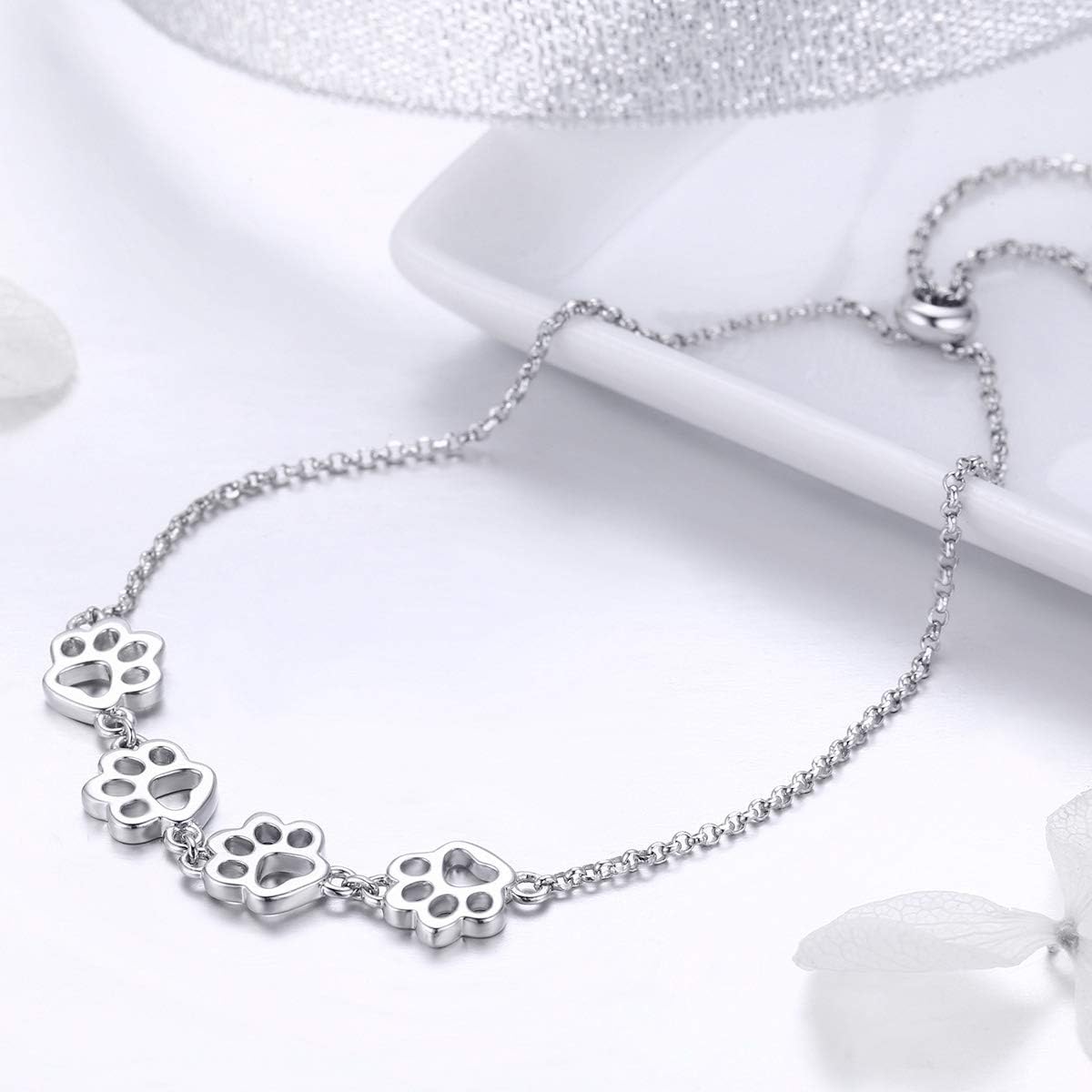 Sterling Silver Cat Paw Bracelet – Adjustable Size