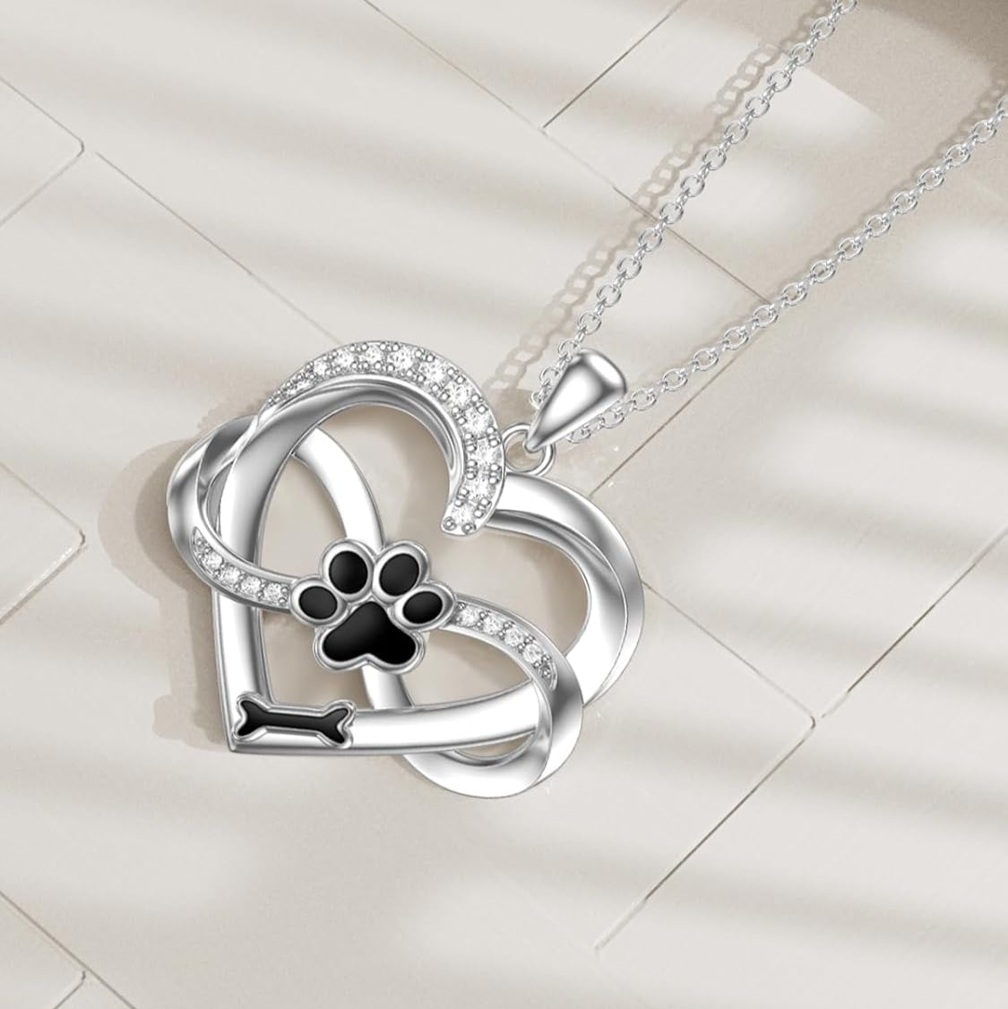 925 Sterling Silver Infinity Heart & Paw Necklace with Zirconia