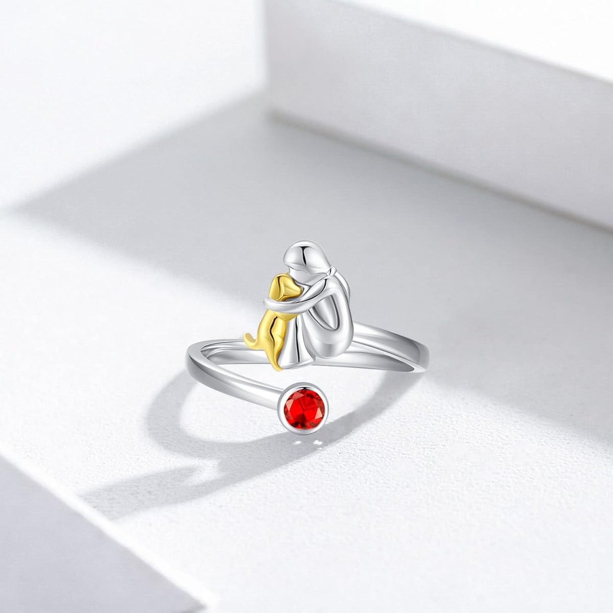 Sterling Silver Dog & Girl Ring – Adjustable & Symbolic