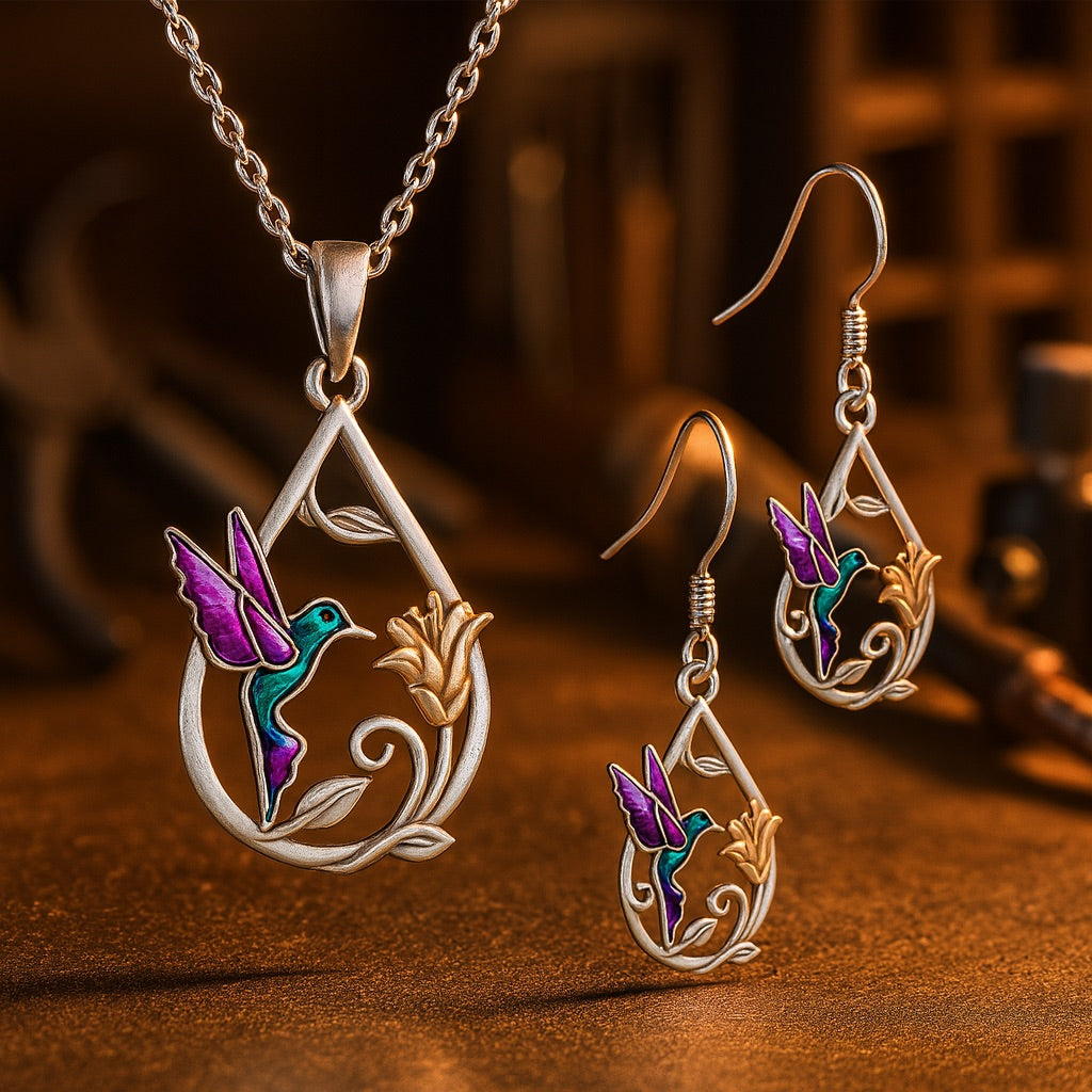 Beautiful Hummingbird Necklace for Women with Free Earrings