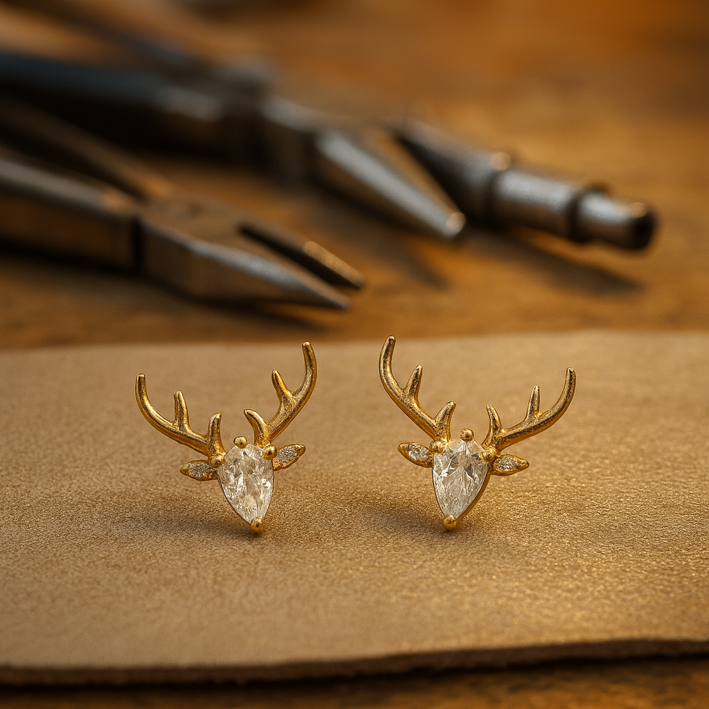 Antler Earrings with Clear Zircons
