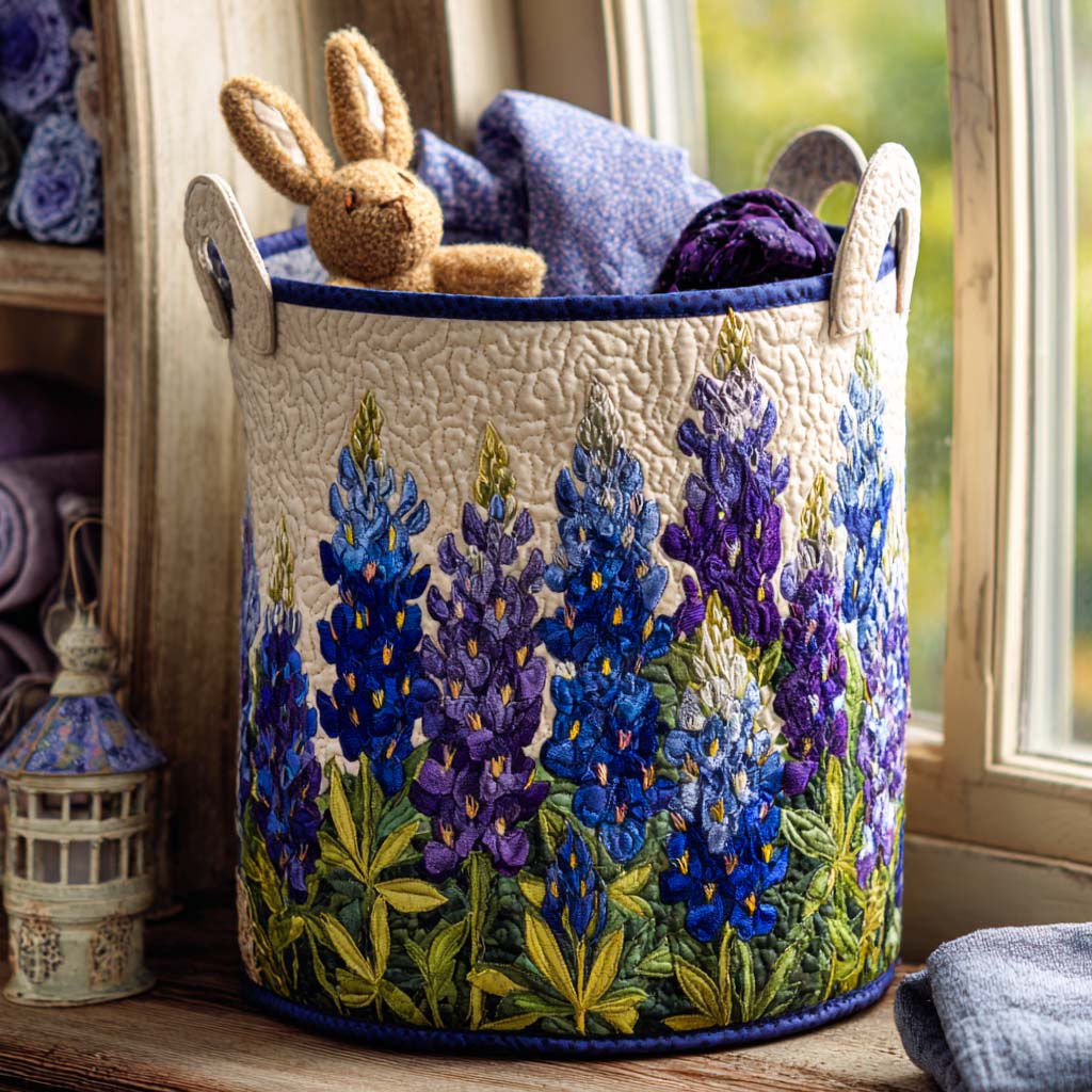 Blue Flower Path | Quilted Storage Basket