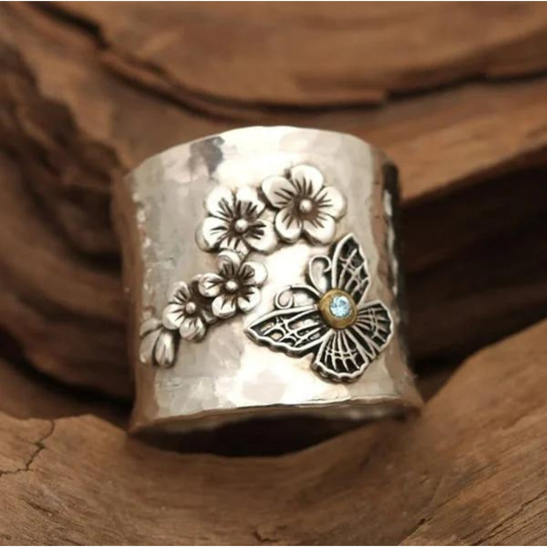 Wide Bee, Flower & Butterfly Band Ring