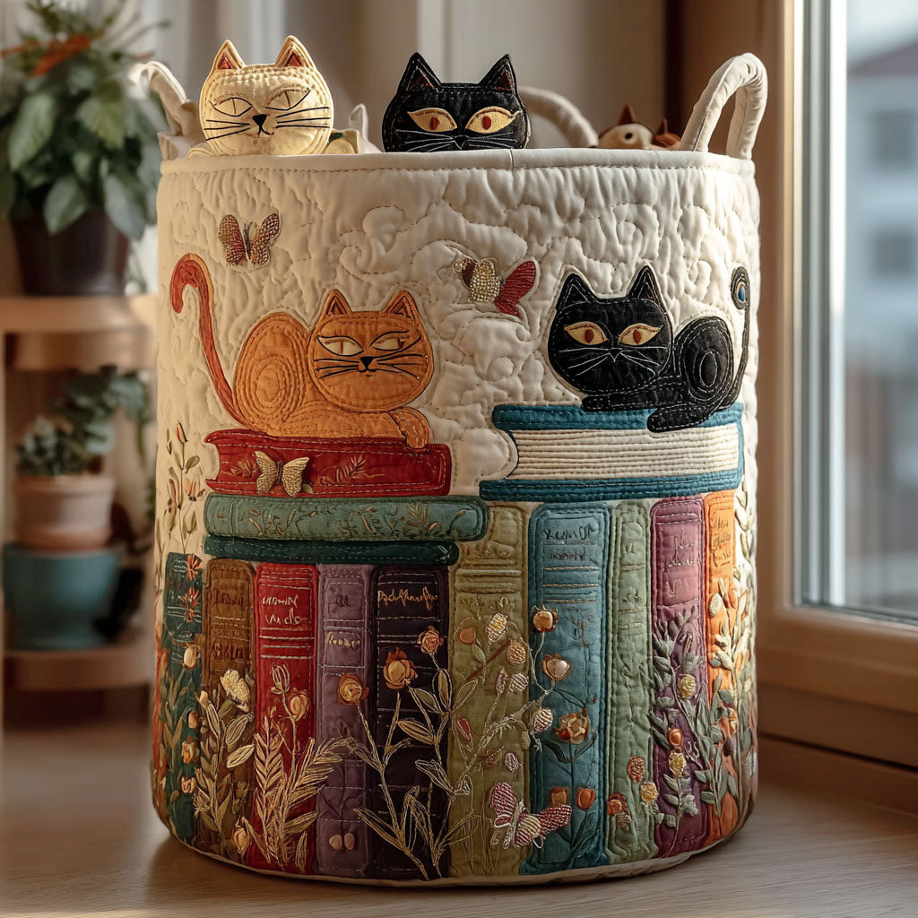 Whimsical Book Nook Cats Laundry Basket