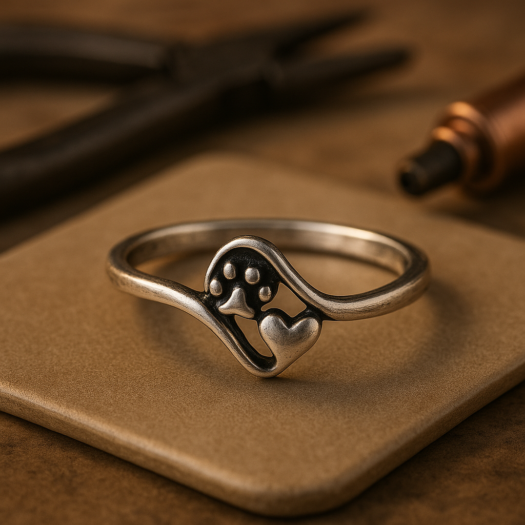 Vintage Sterling Silver Paw & Heart Ring
