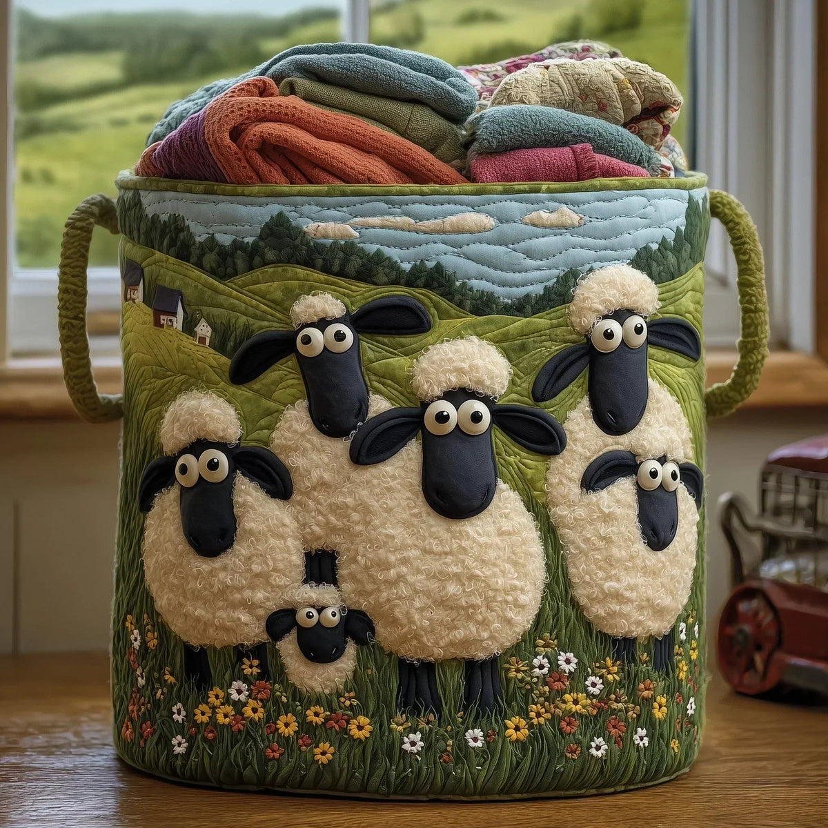 Sheep & Flowers | Quilted Storage Basket