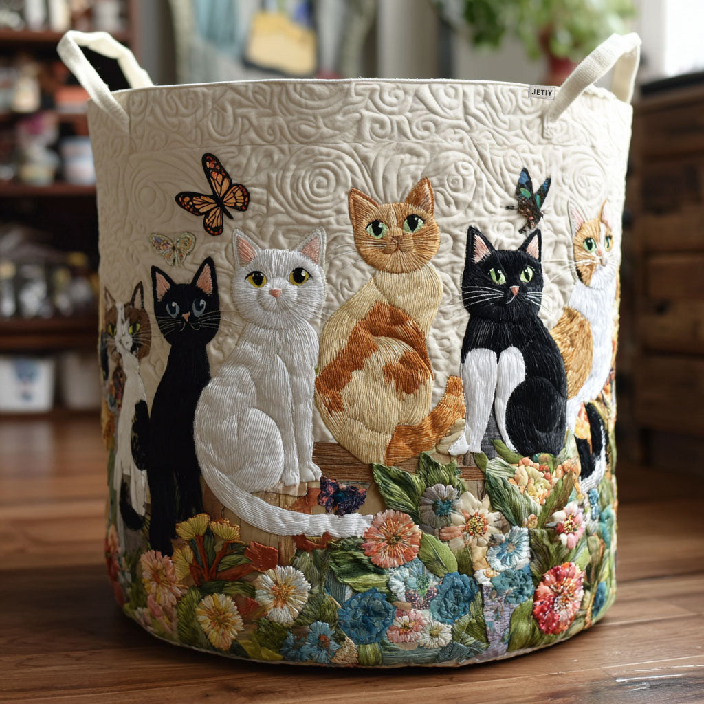 Cats in the Garden | Quilted Storage Basket