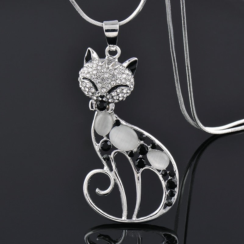 Cats in Love Necklace in Sterling Silver & Zirconia