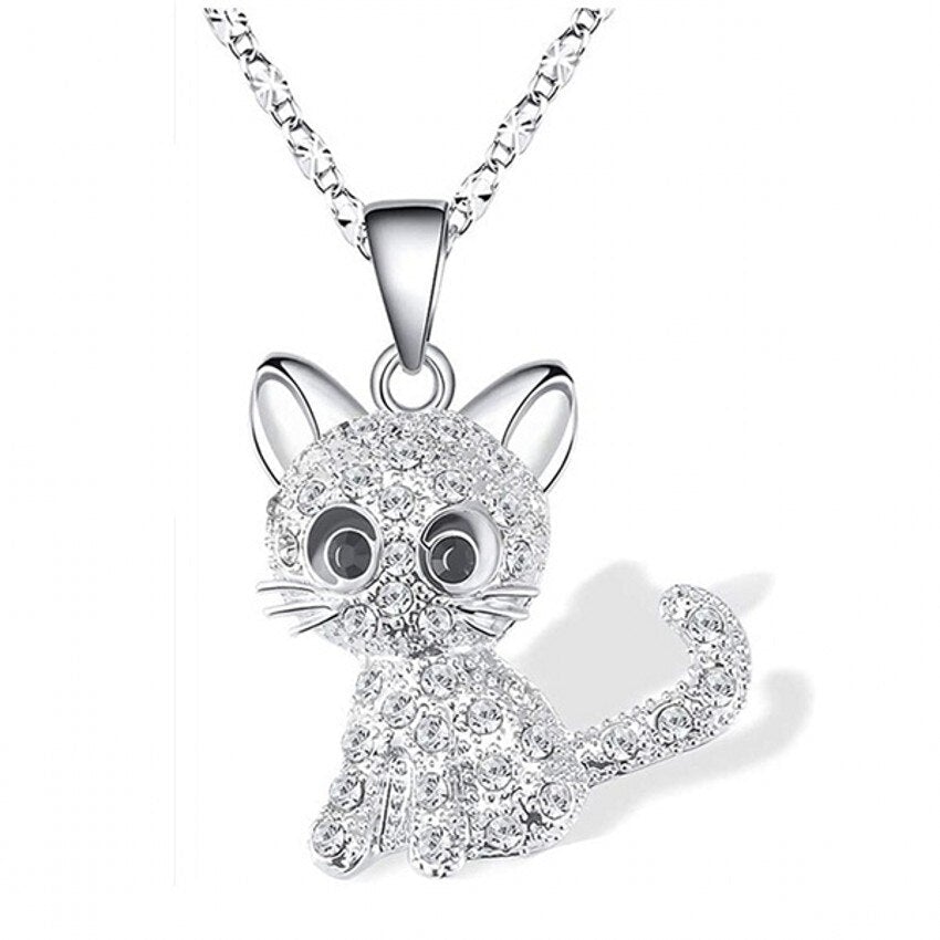 Silver Kittens Necklace with Coloured Zirconia