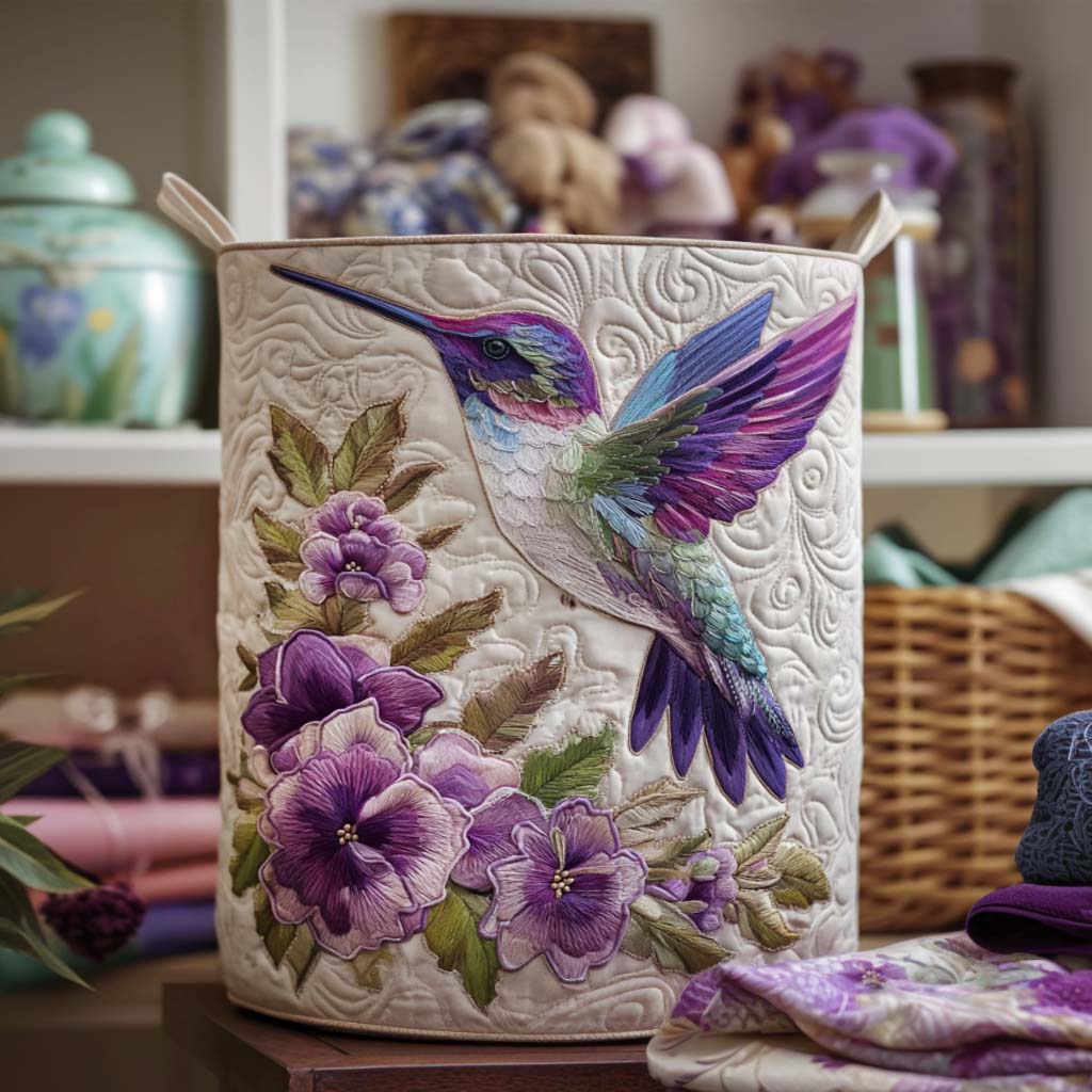 Hummingbird & Flowers | Quilted Storage Basket