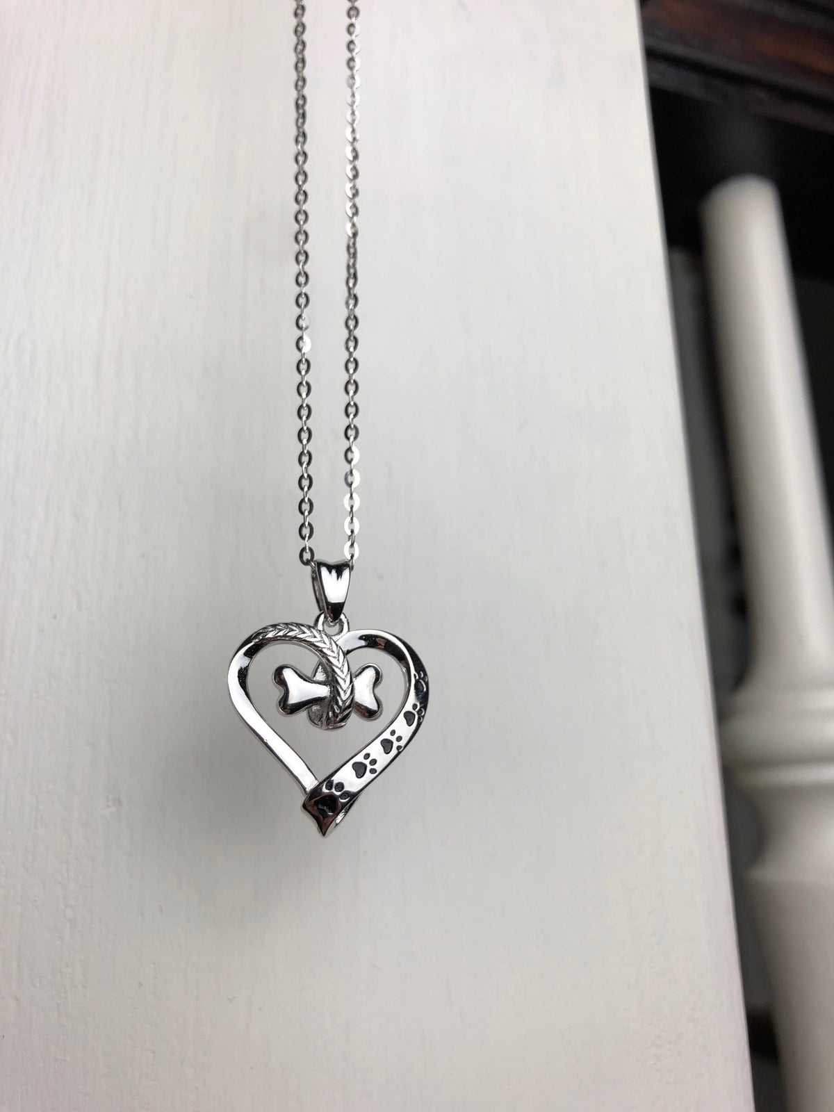 Stainless Steel Dog Paw & Heart Necklace