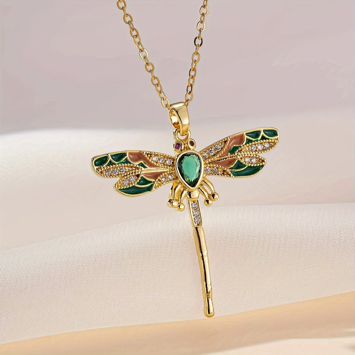Golden Dreams Dancing Dragonfly Necklace