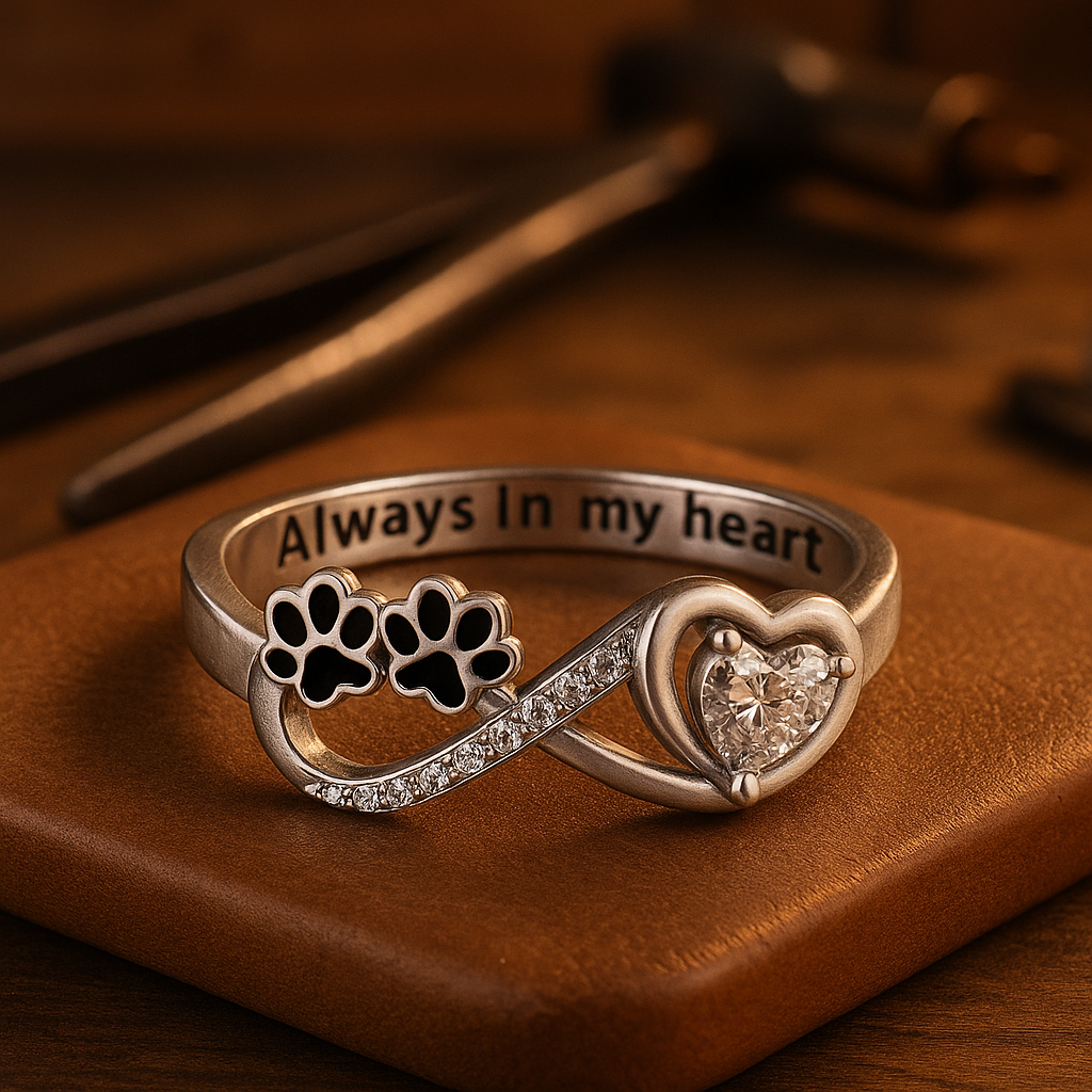 Zirconia Paw Ring with Heart & Infinity Design