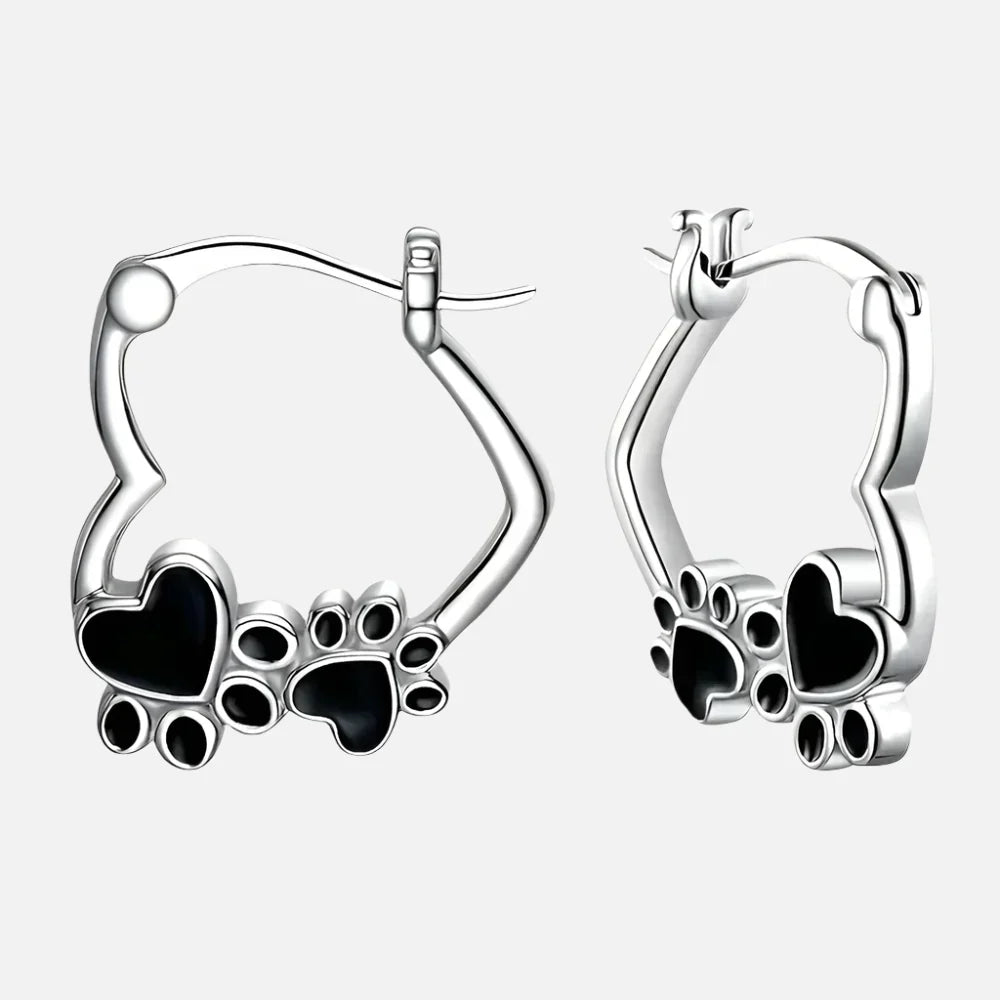 Paw & Heart Huggie Earrings with Black Enamel
