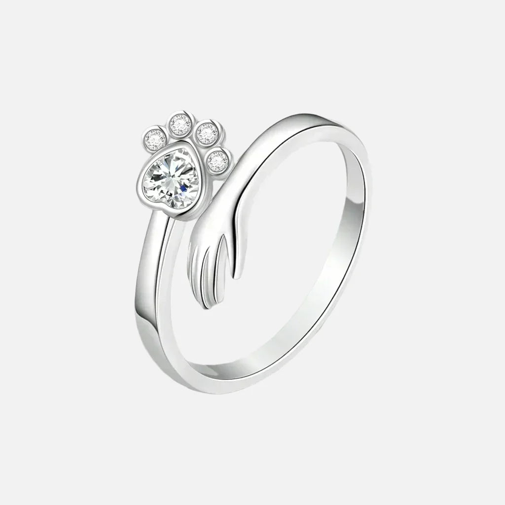 Adjustable 925 Sterling Silver Ring – Hand & Paw Print Design