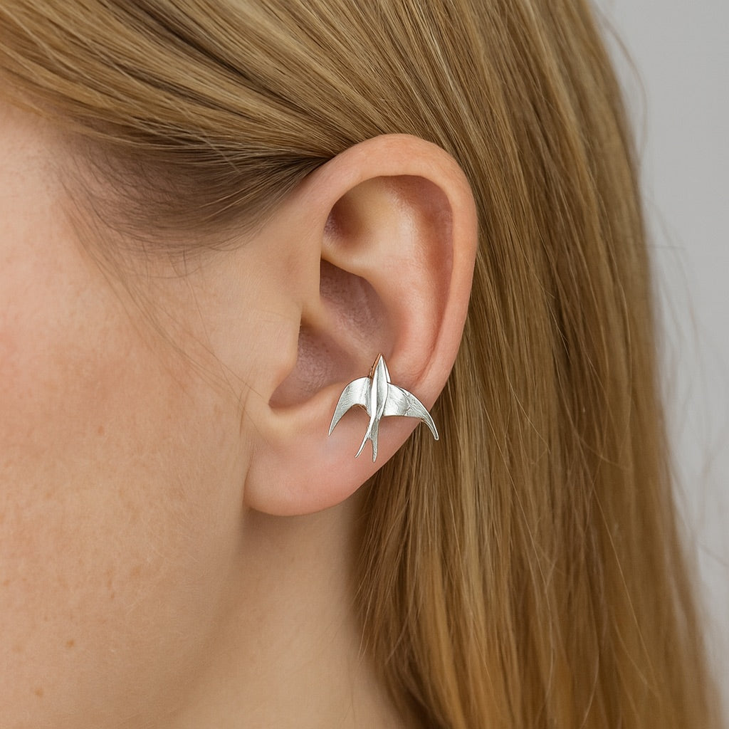 Beautiful Silver Swallow Clip-On Earrings