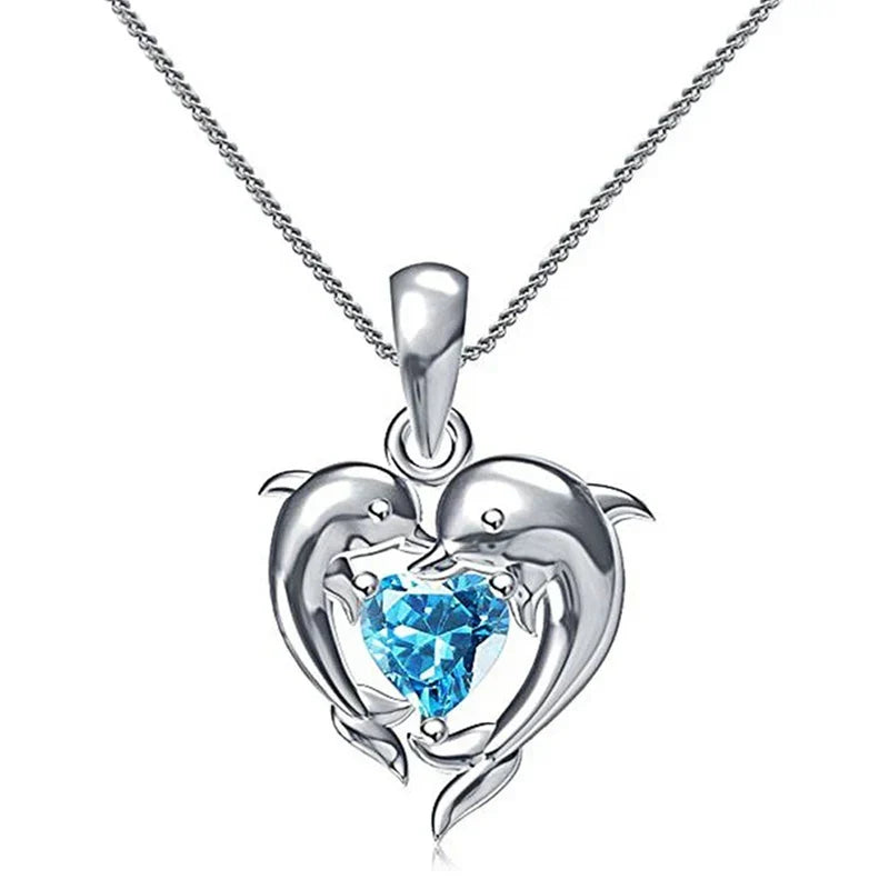 Blue Heart Dolphin Necklace