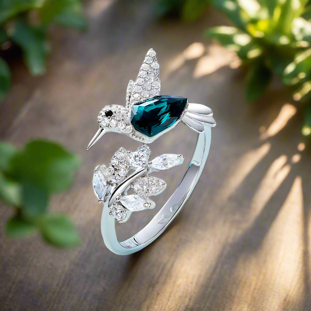 Sparkling Adjustable Hummingbird Ring with Diamanté