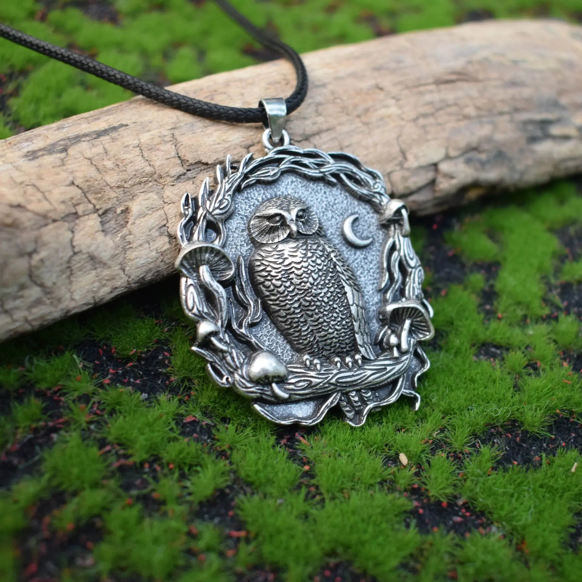 Mystical Owl, Moon & Mushroom Pendant Necklace