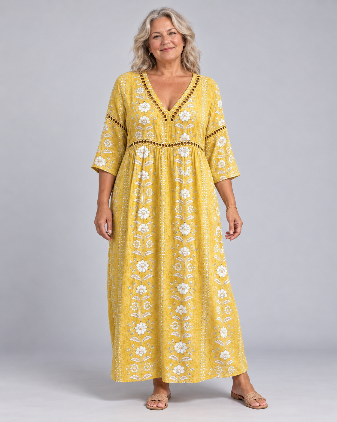 Rhoda - Yellow Floral Midi Dress