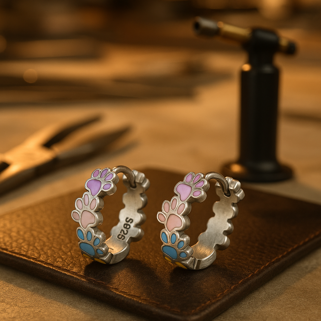 Colourful Paw Hoops in Sterling Silver