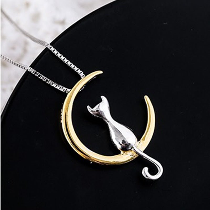 Elegant Cat & Crescent Moon Necklace