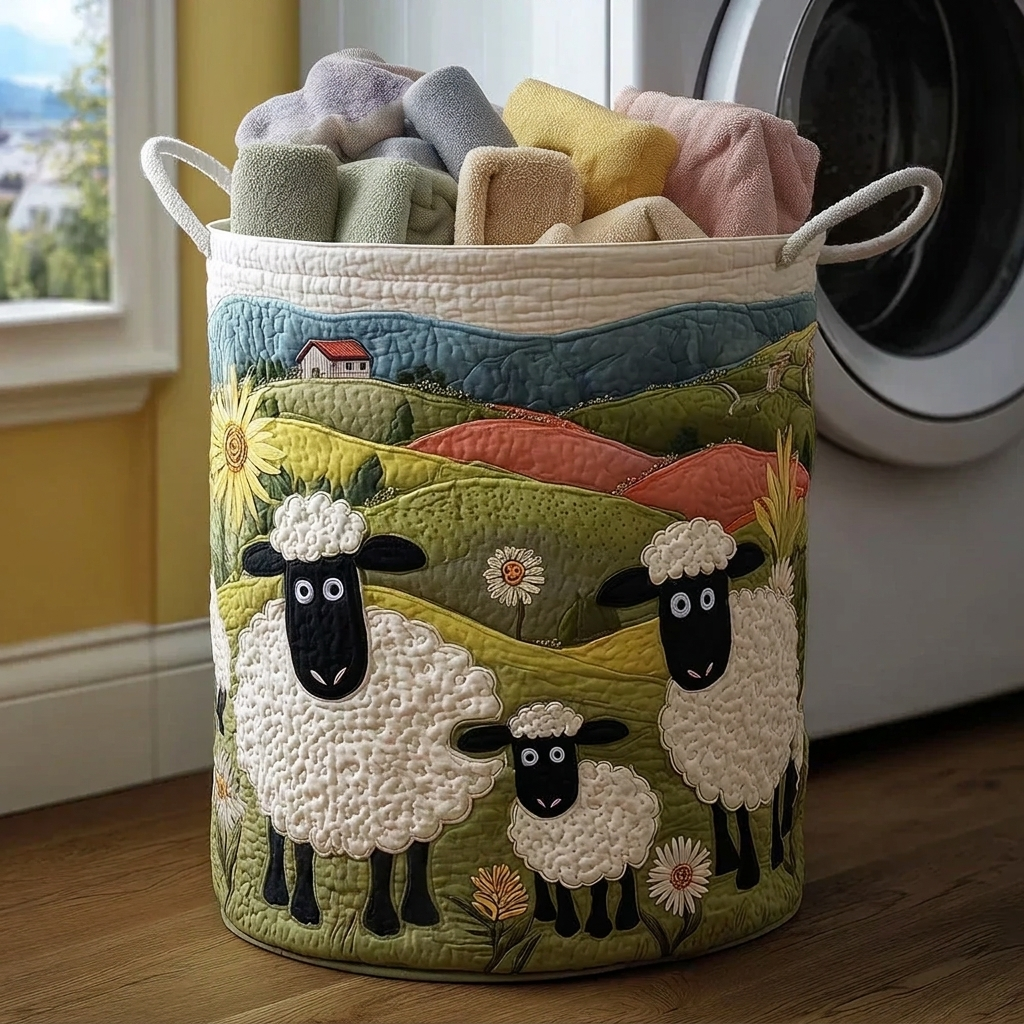 Sheep in the Valley | Quilted Storage Basket