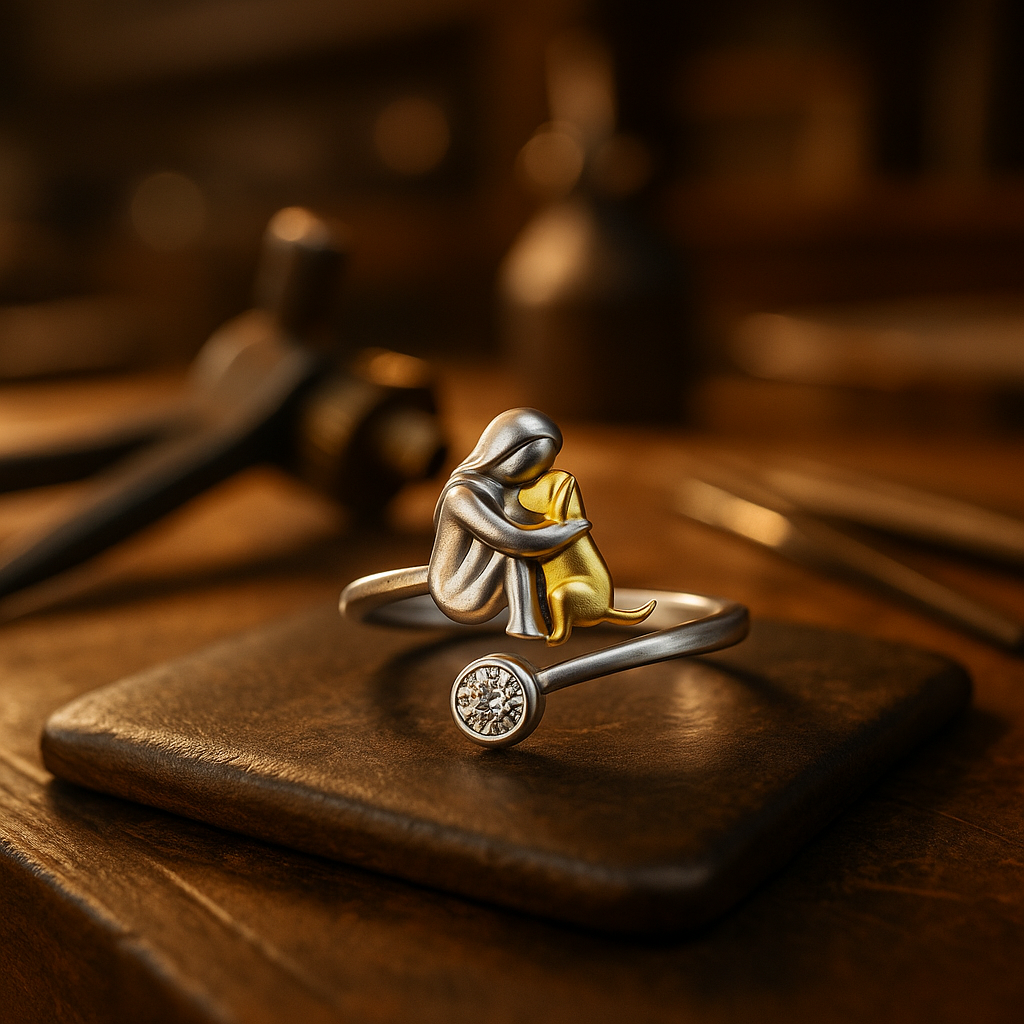 Adjustable 925 Sterling Silver Dog Ring with Zirconia – Handmade