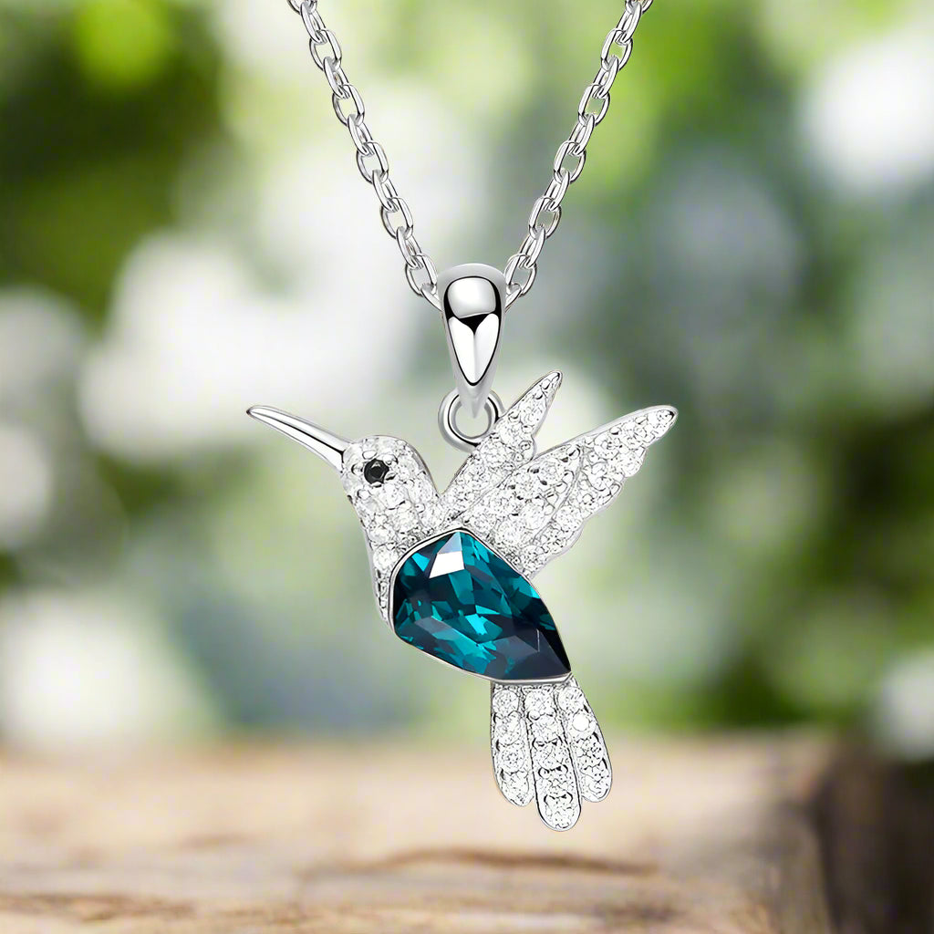 Sparkling Hummingbird Necklace with Zirconia