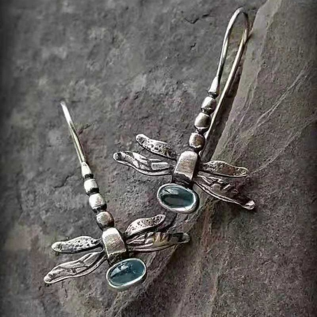 Vintage Dragonfly Earrings in Silver