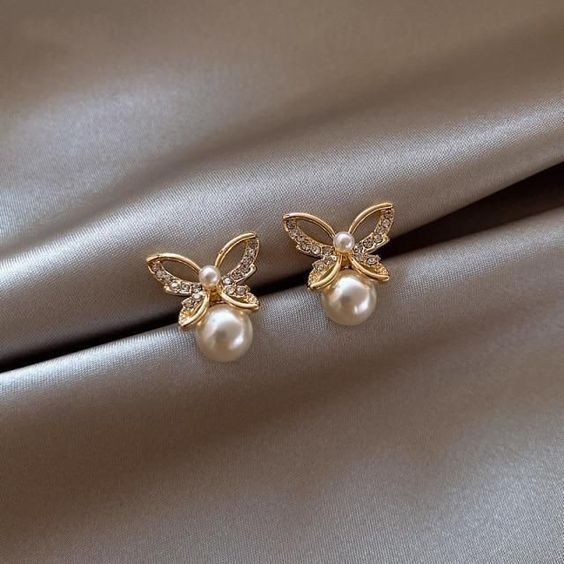Vintage Butterfly & Pearl Earrings