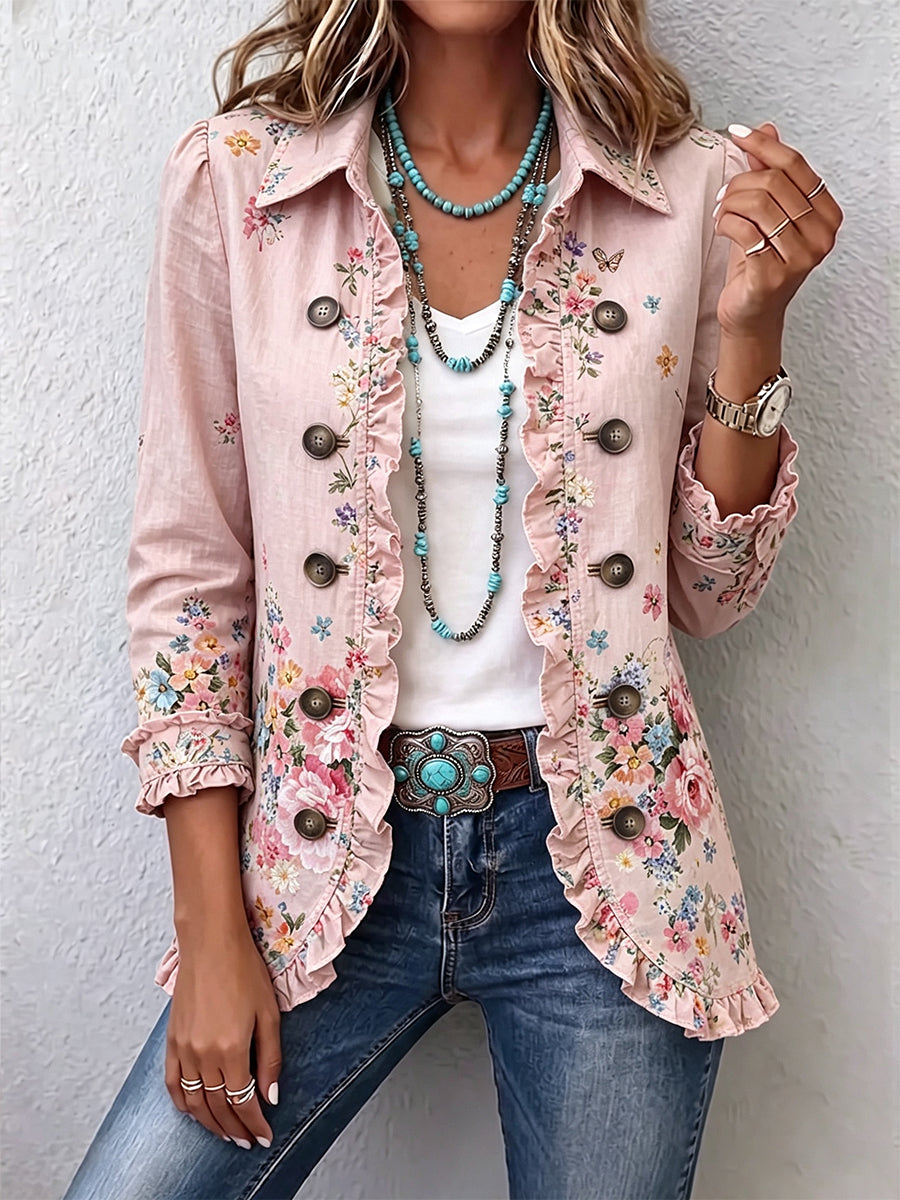 Ellis | Floral Ruffle Button-Front Jacket
