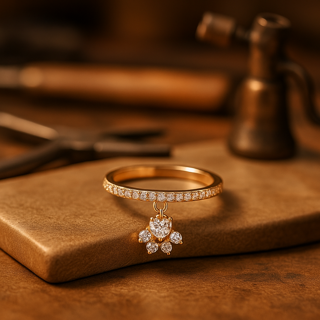 Vintage Cat Paw & Heart Stone Ring – Gold and Silver Tone