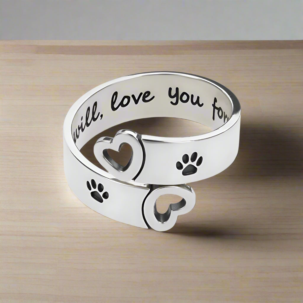 Adjustable Twisted Paw & Heart Ring – Stainless Steel