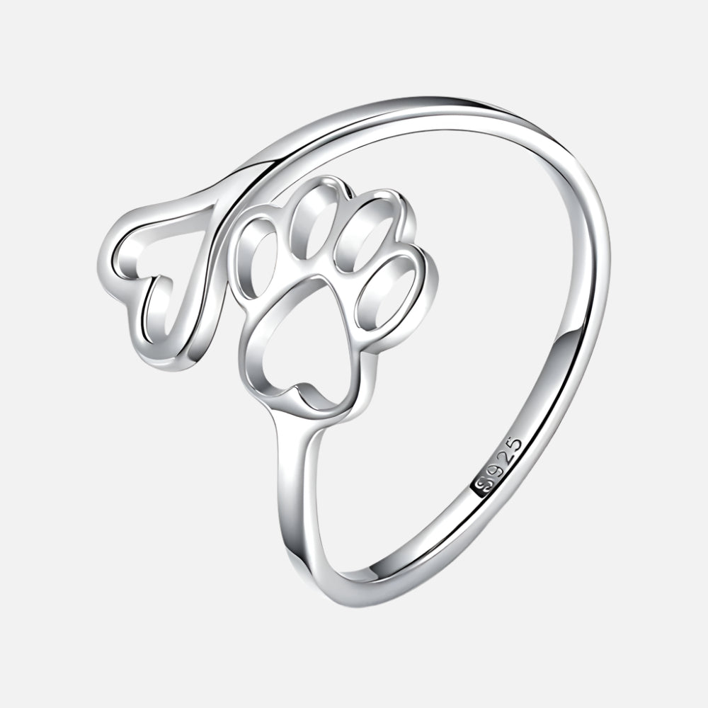 Handmade Paw & Heart Ring – Adjustable 925 Sterling Silver