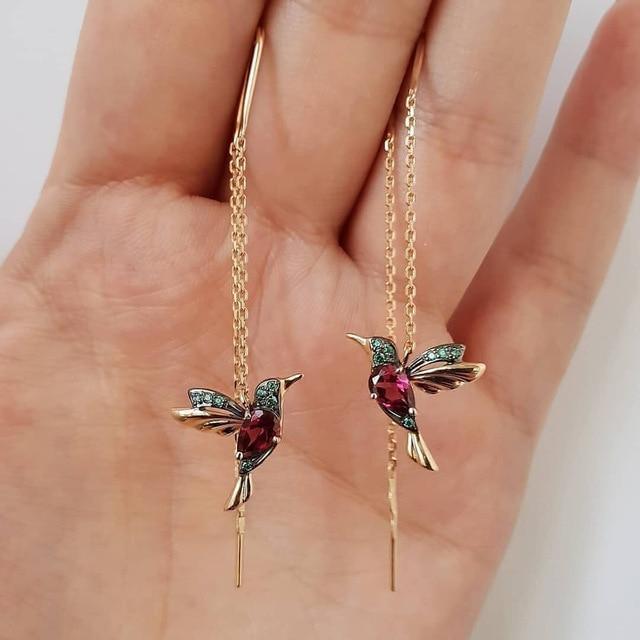 Enamel & Zirconia Hummingbird Earrings