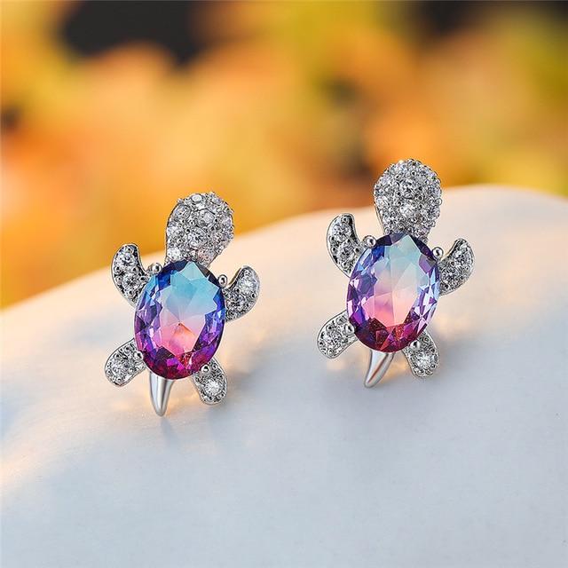 Zirconia & Silver Sea Turtle Earrings