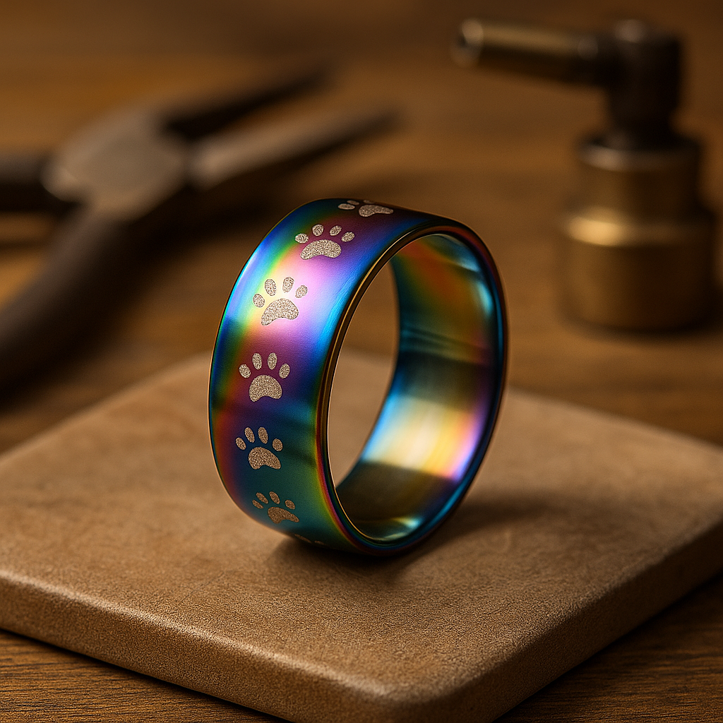 Handmade Rainbow Stainless Steel Paw Ring