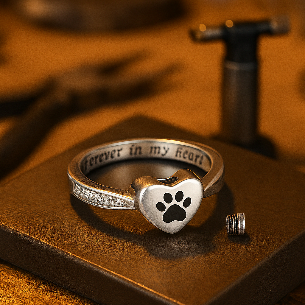 Paw & Heart Urn Ring – Pet Memorial Keepsake